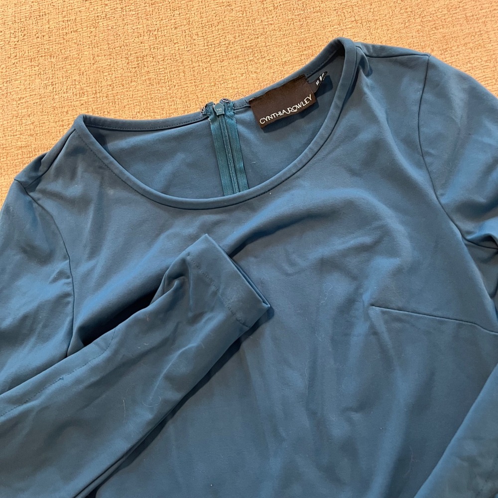 Cynthia Rowley Teal Blue Long Sleeve Sheath Dress with Button Detail XS